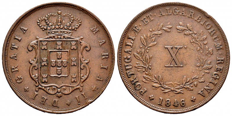 Portugal. María II. 10 reis. 1846. (Km-481). (Gomes-33.08). Ae. 12,43 g. Golpe e...
