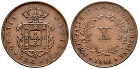 Portugal. María II. 10 reis. 1846. (Km-481). (Gomes-33.08). Ae. 12,43 g. Golpe en el canto. EBC-. Est...25,00. English: Portugal. 10 reis. 1846. (Km-4...