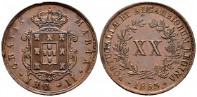 Portugal. María II. 20 reis. 1853. (Km-482). (Gomes-34.07). Au. 25,11 g. Golpecitos en el canto. EBC-. Est...35,00. English: Portugal. 20 reis. 1853. ...