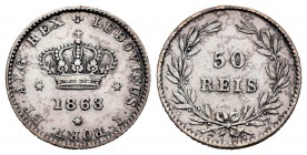 Portugal. Luis I. 50 reis. 1863. (Km-506.1). (Gomes-08.02). Ag. 1,24 g. Limpiada. MBC+. Est...25,00. English: Portugal. Luis I. 50 reis. 1863. (Km-506...