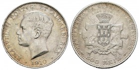 Portugal. Manuel II. 500 reis. 1910. (Km-556). (Gomes-06.01). Ag. 12,43 g. Centenario de la Guerra Peninsular. MBC/MBC+. Est...30,00. English: Portuga...