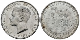 Portugal. Manuel II. 500 reis. 1910. (Km-557). (Gomes-05.01). Ag. 12,43 g. Limpiada. MBC/MBC+. Est...30,00. English: Portugal. Manuel II. 500 reis. 19...