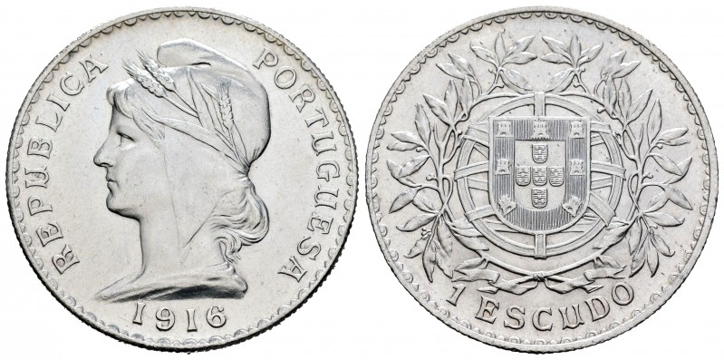 Portugal. 1 escudo. 1916. (Km-564). (Gomes-23.2). Ag. 24,87 g. SC-. Est...40,00....