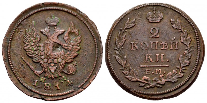 Rusia. Alejandro I. 2 kopeks. 1814. (Km-C118.3). Ae. 11,40 g. MBC-. Est...15,00....