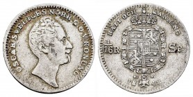 Suecia. Oscar I. 1/16 riksdaler. 1848. (Km-665). Ag. 2,13 g. BC+/MBC-. Est...15,00. English: Sweden. Oscar I. 1/16 riksdaler. 1848. (Km-665). Ag. 2,13...