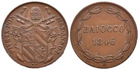 Italia. Estados Papales. Pío IX. 1 baiocco. 1846 (Anno I). Roma. R. (Km-1339.1). Ae. 9,96 g. Escasa. MBC+. Est...30,00. English: Italy. Papal States. ...