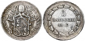Italia. Estados Papales. Pío IX. 5 baiocchi. 1852. Roma. R. (Km-1356). (Pagani-482). Ae. 39,10 g. Plateada. MBC. Est...60,00. English: Italy. Papal St...