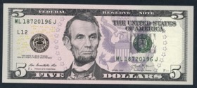 Estados Unidos. 5 dollars. 2013. Abraham Lincoln. SC. Est...10,00. English: United States. 5 dollars. 2013. Abraham Lincoln. UNC. Est...10,00.