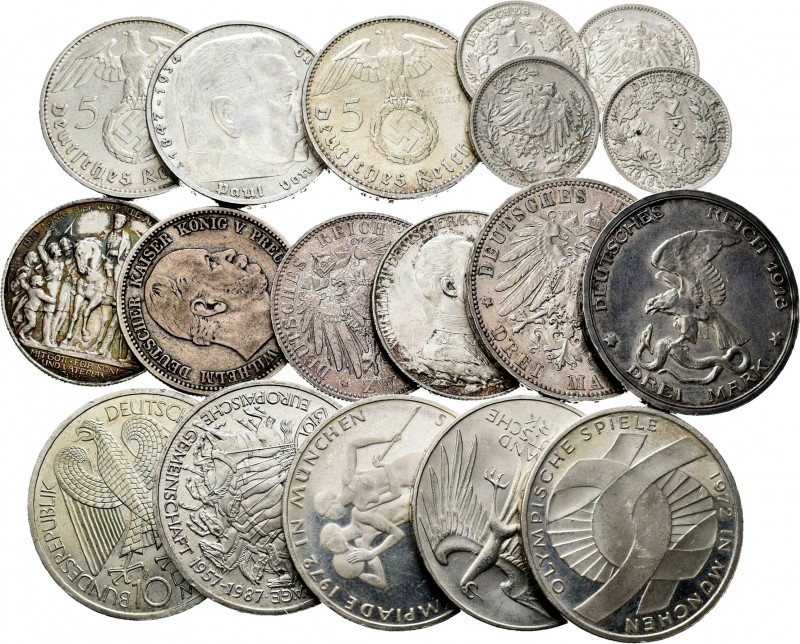 Alemania. Lote de 18 piezas de plata distintas, 4 de 1/2 marco (1915-A, 1915-F, ...