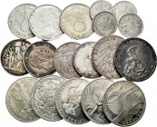 Alemania. Lote de 18 piezas de plata distintas, 4 de 1/2 marco (1915-A, 1915-F, 1916-A, 1916-F), 4 de 2 marcos (1876-A, 1901 Prusia, 1913-A, 1913 Prus...