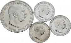 Austria. Franz Joseph I. Lote de 4 piezas de plata, 3 de 1 corona (1908, 1914, 1916) y 1 de 5 coronas (1909). Limpiadas. A EXAMINAR. MBC-/MBC+. Est......