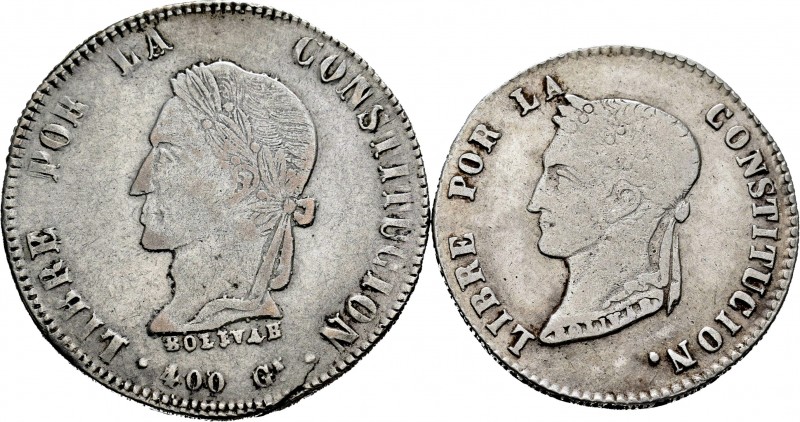 Bolivia. Lote de 2 piezas falsas de época de 8 y 4 soles. A EXAMINAR. BC+. Est.....