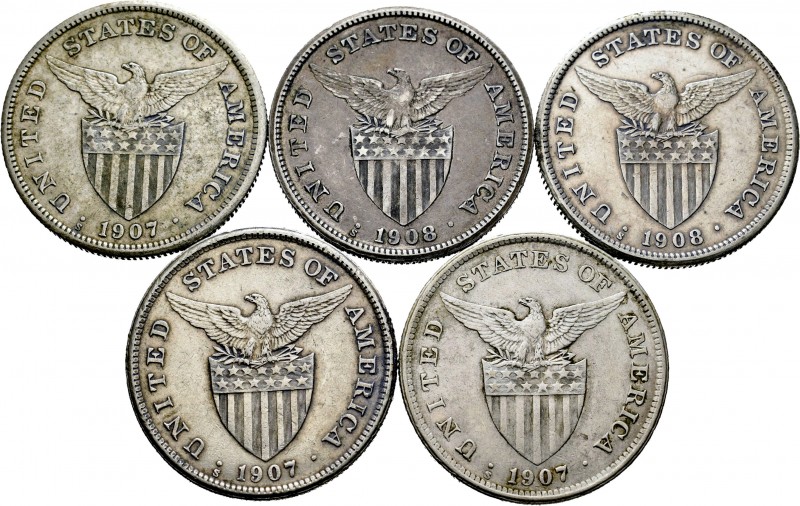 Lote de 5 monedas de 1 peso de Filipinas de la Administración de Estados Unidos ...