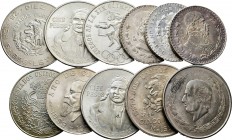 México. Lote de 11 piezas de plata, 3 de 1 peso (1962, 1966(2)), 3 de 5 pesos (1948, 1953, 1959), 1 de 10 pesos (1956), 2 de 25 pesos (1968, 1972), 2 ...