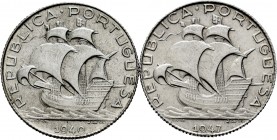 Portugal. Lote de 2 piezas de 2,50 escudos de plata, 1940, 1947. A EXAMINAR. MBC+. Est...35,00. English: Portugal. Lote de 2 piezas de 2,50 escudos de...