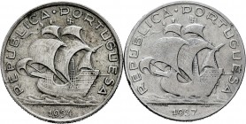 Portugal. Lote de 2 piezas de 5 escudos de plata, 1934, 1937. A EXAMINAR. MBC/MBC+. Est...35,00. English: Portugal. Lote de 2 piezas de 5 escudos de p...