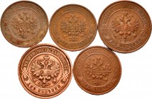 Lote de 5 monedas de Rusia, 2 kopeks 1913 y 1914 y 1 kopek 1912, 1913 y 1915. A EXAMINAR. MBC/MBC+. Est...50,00. English: Lote de 5 monedas de Rusia, ...