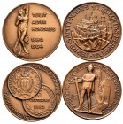 San Marino. Lote de 2 medallas de cobre de San Marino, 1963 (centenario de la primera moneda se San Marino) y 1964 (V centenario de la anexión del cas...