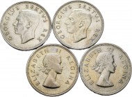 Sudáfrica. 4 piezas de plata de 50 schilling de distintos años, 1951, 1952, 1956, 1958. A EXAMINAR. MBC-/MBC+. Est...75,00. English: South Africa. 4 p...