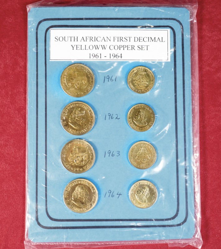 Sudáfrica. Frist Decimal Yellow Copper, con los años 1961, 1962, 1963 y 1964. A ...