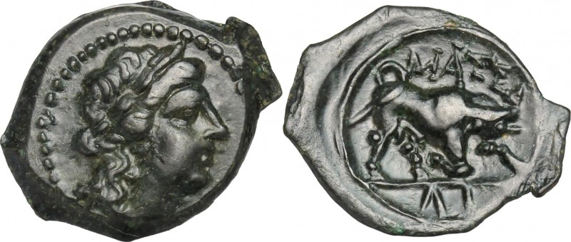 Celtic World. Gaul, Massalia. AE 17 mm, 200-49 BC. D/ Head of Apollo right, laur...
