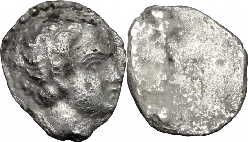 Greek Italy. Etruria, Populonia. AR Diobol (?), 3rd century BC. D/ Young male he...