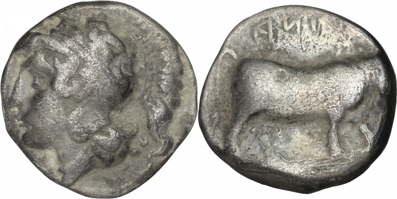 Greek Italy. Central and Southern Campania, Hyrietes. AR Stater, 405-385 BC. D/ ...
