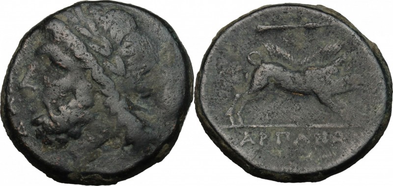 Greek Italy. Northern Apulia, Arpi. AE 22 mm, 325-275 BC. D/ Head of Zeus left, ...