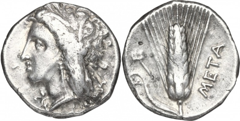 Greek Italy. Southern Lucania, Metapontum. AR Stater, circa 330-290 BC. D/ Head ...