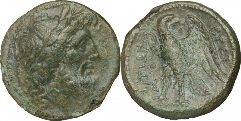 Greek Italy. Bruttium, The Brettii. AE 22mm, 214-211 BC. D/ Head of Zeus right, ...