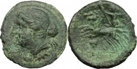 Greek Italy. Bruttium, The Brettii. AE Half, 211-208 BC. D/ Bust of Nike left. R/ Zeus in biga left; holding scepter and hurling thunderbolt. HN italy...