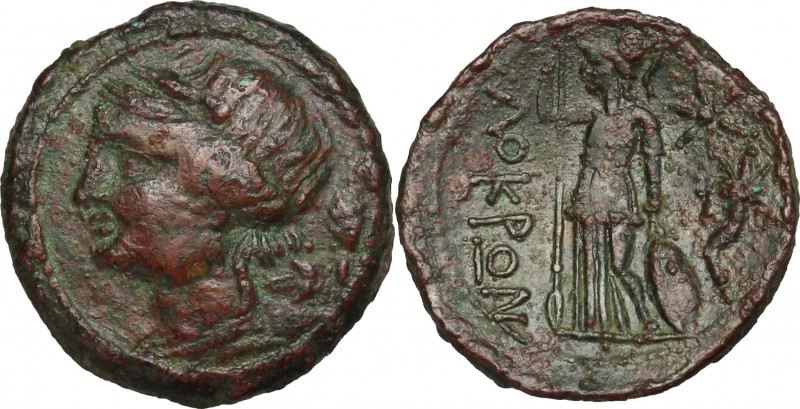 Greek Italy. Bruttium, Locri. AE 19 mm, 300-270 BC. D/ Head of Presephone left; ...