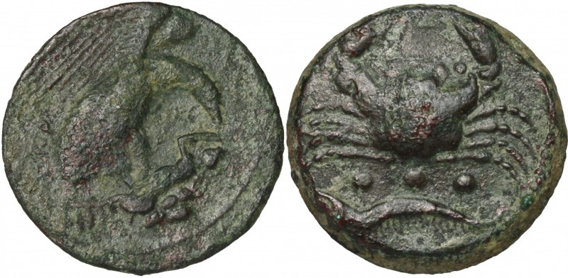 Sicily. Akragas. AE Tetras, end of 5th century - 406 BC. D/ Eagle right on hare....