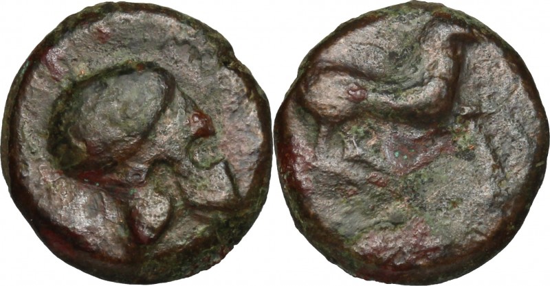Sicily. Entella. AE 17 mm, 343-339 BC. D/ Campanian helmet. R/ Horse galloping r...