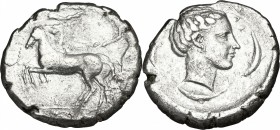 Sicily. Syracuse. Second Democracy (466-405 BC). AR Tetradrachm. Struck circa 440-430 BC. D/ Charioteer, holding kentron in right hand and reins in bo...