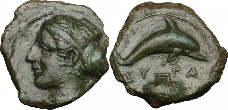 Sicily. Syracuse. Dionysios I (405-367 BC). AE Hemilitron. D/ Head of Arethusa l...