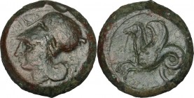 Sicily. Syracuse. Dionysos I (405-367 BC). AE Litra, 409-395 BC. D/ Head of Athena left, helmeted. R/ Hippocamp left. CNS II, 41. AE. g. 8.35 mm. 20.0...