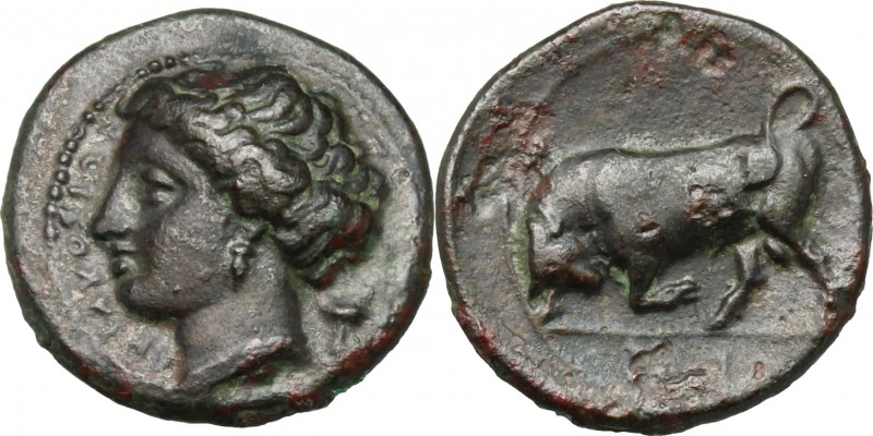 Sicily. Syracuse. Agathokles (317-289 BC). AE 17 mm. D/ Head of Kore left, weari...