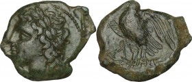 Sicily. Syracuse. Hiketas (287-278 BC). AE 20 mm. D/ Head of Zeus Hellanios left, laureate. R/ Eagle standing left oh thunderbolt, wings open. CNS II,...