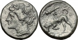Sicily. Syracuse. Hieron II (274-216 BC). AE 17 mm. D/ Head of Kore left, wearing wreath. R/ Bull butting left; above, club. CNS II, 191. AE. g. 4.17 ...