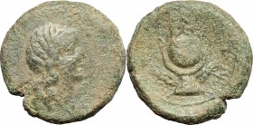 Sicily. Syracuse. Roman Rule. AE 19 mm. After 212 BC. D/ Head of Isis right, with lotus-flower. R/ Headdress of Isis. SNG Cop. 906. CNS 237. SNG ANS 1...