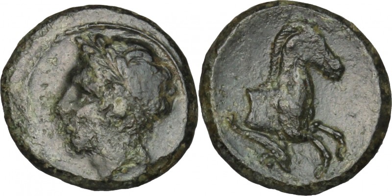 Sicily. Ziz. AE 14 mm, c. 350-260 BC. D/ Youthful male head left, wearing wreath...