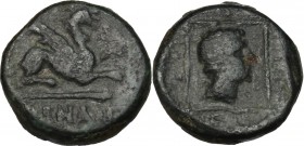 Continental Greece. Thrace, Abdera. AE Dichalkon, 400-350 BC. D/ Griffin right. R/ Head of Apollo right, within square. SNG Cop.-. BMC 81-84. AE. g. 4...