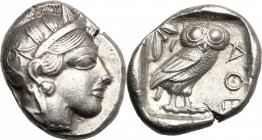 Continental Greece. Attica, Athens. AR Tetradrachm, 479-393 BC. D/ Head of Athena right, helmeted, with frontal eye. R/ Owl standing right, head facin...