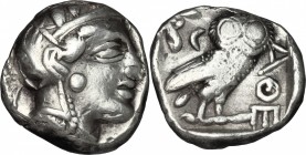 Continental Greece. Attica, Athens. AR Tetradrachm, 479-393 BC. D/ Head of Athena right, helmeted, with frontal eye. R/ Owl standing right, head facin...