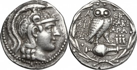 Continental Greece. Attica, Athens. AR Tetradrachm, Struck 122/1 BC. New Style coinage. Euryklei–, Ariara–, and Heraklei–, magistrates.
 A. D/ Helmet...