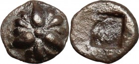 Greek Asia. Asia Minor, uncertain mint. AR Hemiobol, c. 5th century BC. D/ Trefoil with central pellet, over rosette. R/ Incuse square. SNG Kayhan -. ...