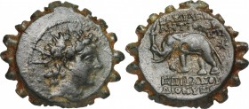Greek Asia. Syria, Seleucid Kings. Antiochos VI Dionysos (144-142 BC). AE 23 mm, Antioch mint. D/ Head right, radiate and diademed. R/ Elephant right,...