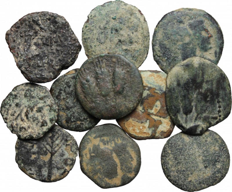 Greek Asia. Judaea. Lot of 11 AE coins, mostly prutot, including Pontius Pilatus...
