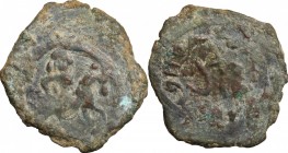 Greek Asia. Chach, Kabarna. AE Drachm, VII-VIII cent. AD. D/ Horseman right. R/ Tamgha; around, Sogdian legend. S. & K. Group 2.7. AE. g. 2.32 mm. 21....